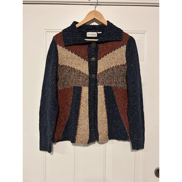 Alfred Dunner Womens M Vintage Geometric Colorblock Knit Cardigan Boho Sweater - Picture 11 of 11